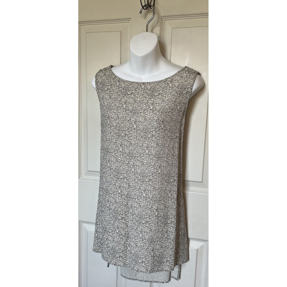 Eileen Fisher Geometric Tencel Blend High Low Tunic Tank Top Tan Black  Womens L